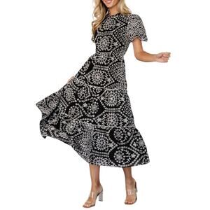 Baltic Born Mirabel Eyelet Midi Dress Black & White Embroidery, Size Large NWT